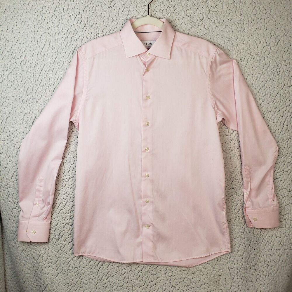 Eton Dress Shirt Men 15.5 Salmon Twill Signature Fit Business Smart 42x30